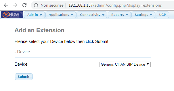 choix de l'extension sip